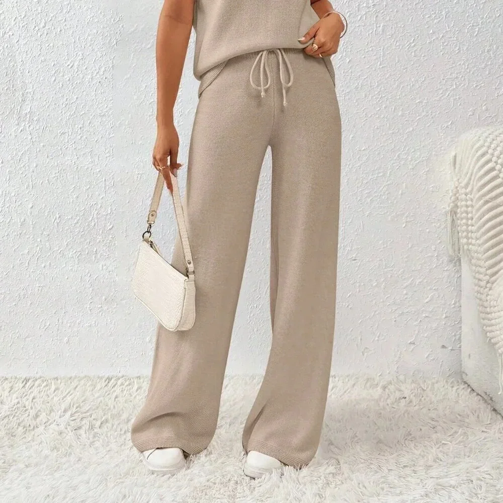 Camel Casual Women's Contrasting Color Drawstring Knitted Set